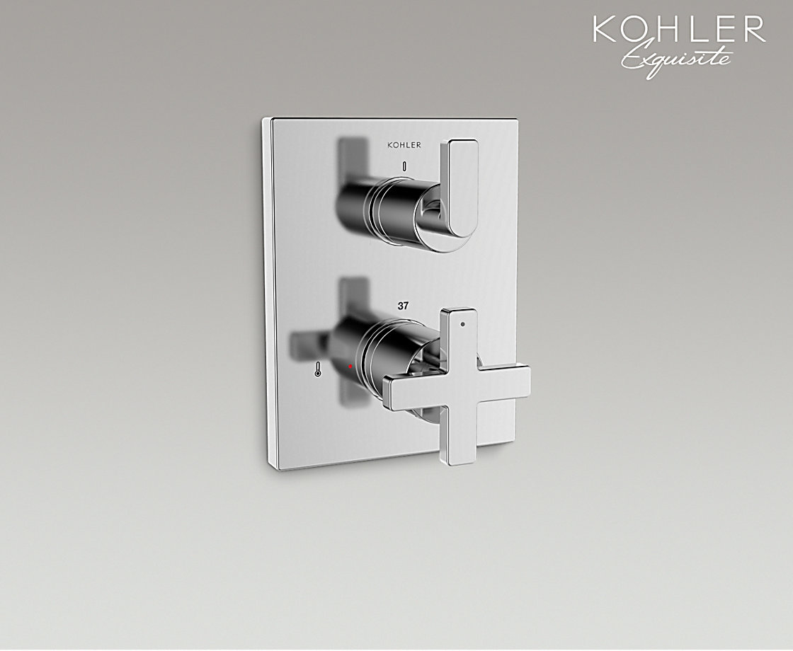 智配入墻式恒溫花灑閥芯及面板柏詩十字型把手