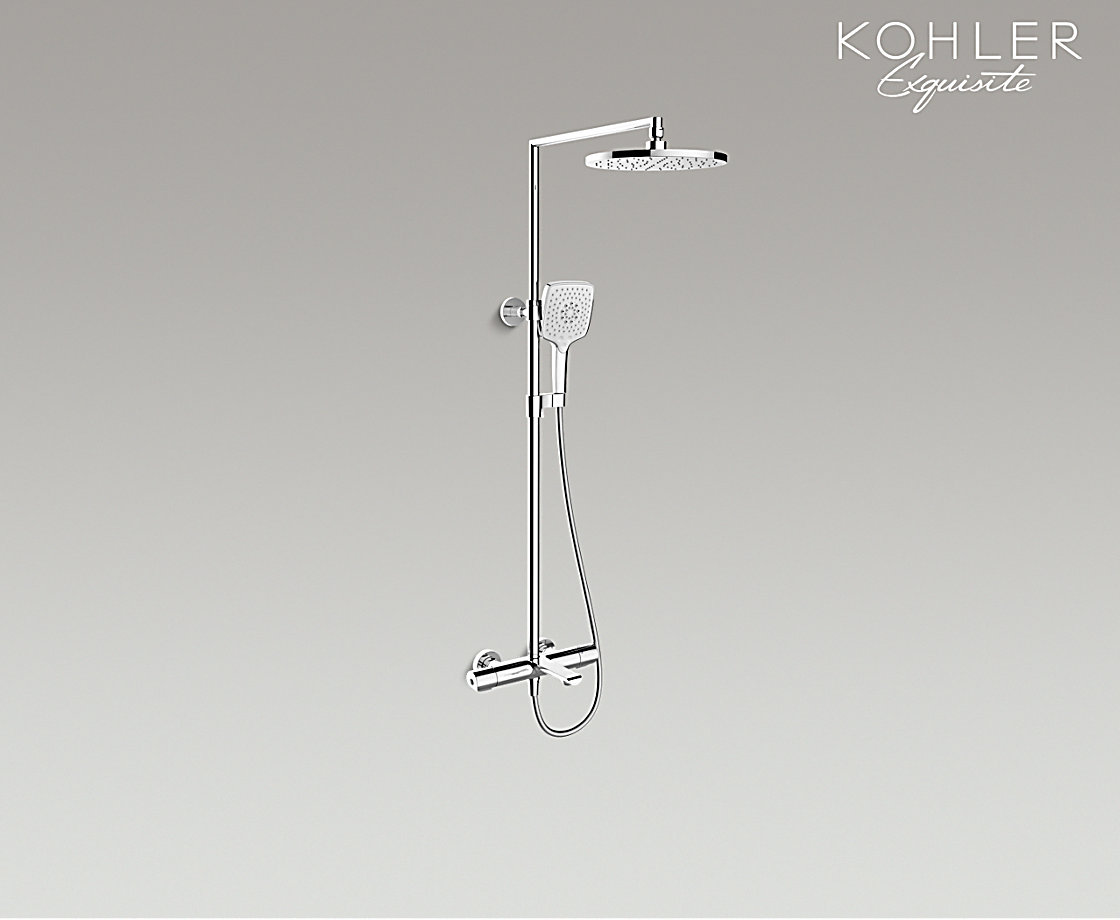 艾非恒溫三出水淋浴柱硬管連接