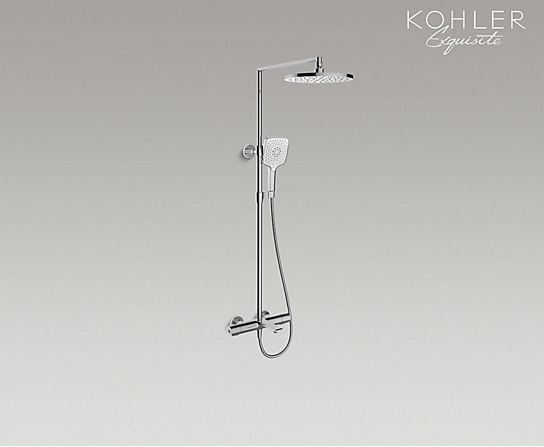 艾非恒溫三出水淋浴柱硬管連接